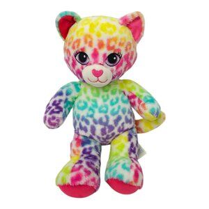 Build A Bear Amanda Rainbow Leopard Stuffed Animal Toy 16" Plush Purple Eyes BAB
